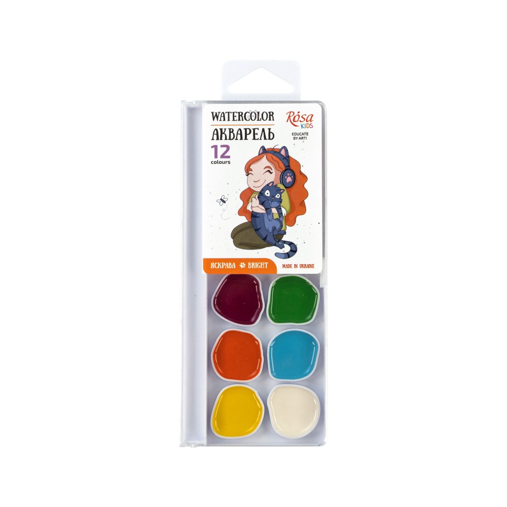 Набір акварельних фарб Rosa Kids Cats with a Girl 12 кольорів без пензлика 301204