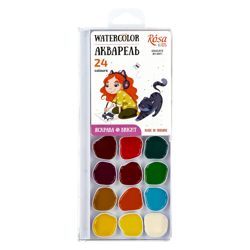 Набір акварельних фарб Rosa Kids Cats with a Girl 24 кольорів без пензлика 301208