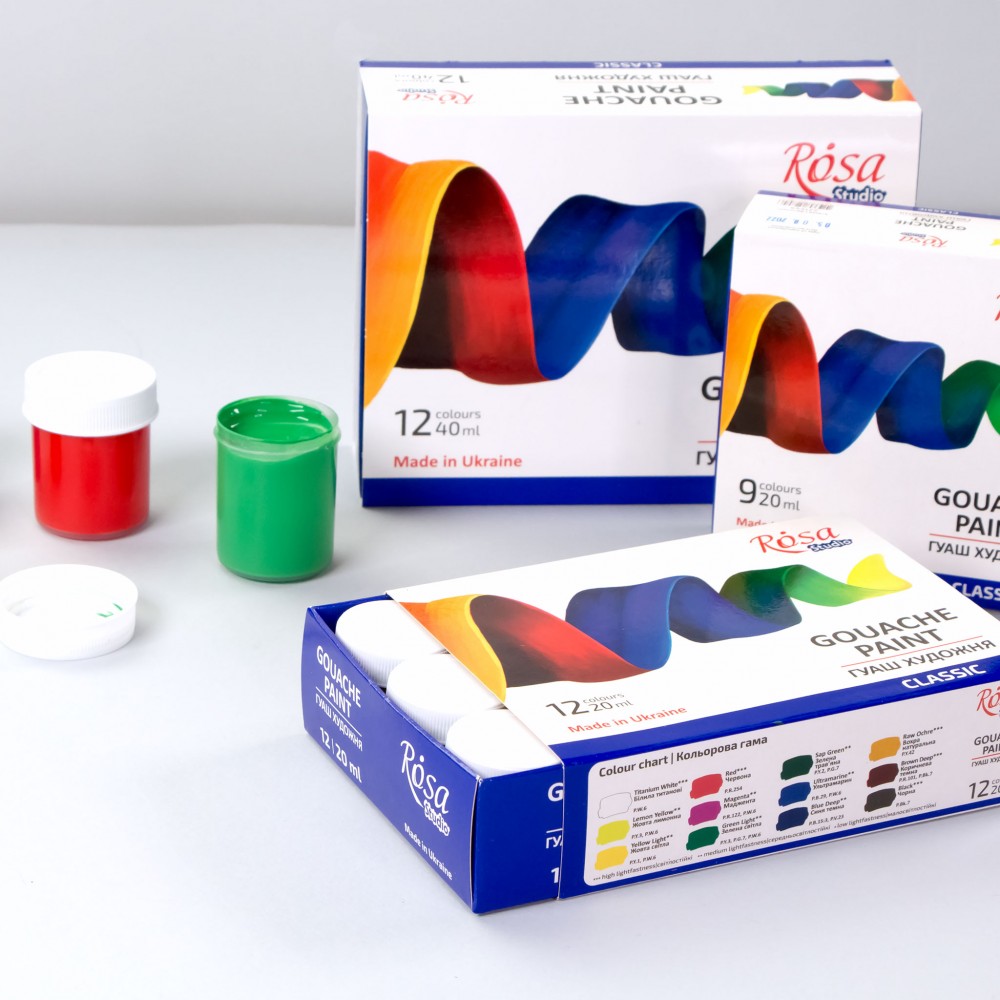 Набір гуашевих фарб ROSA Studio CLASSIC 12 кольорів по 20 мл 221542. Фото 5