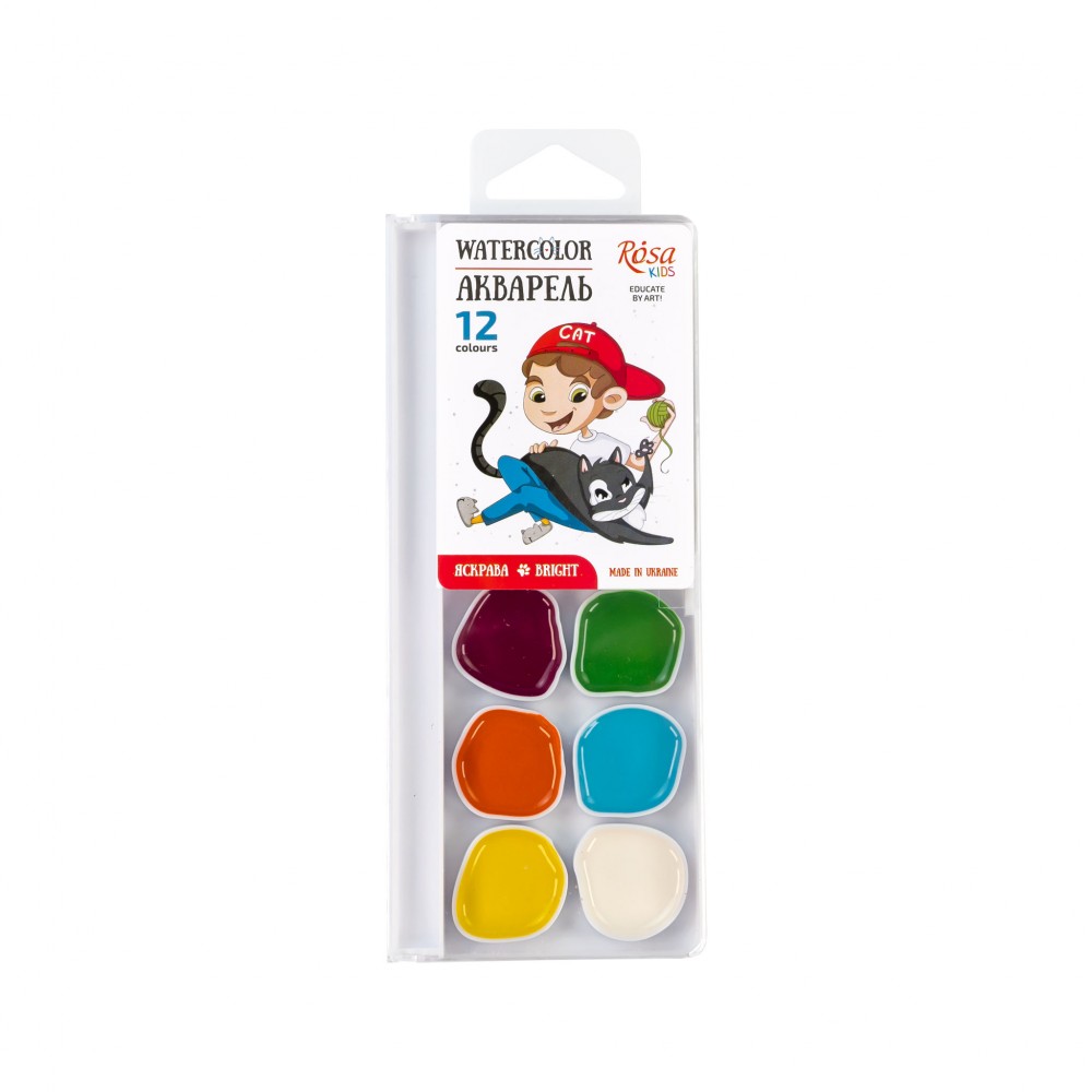 Набір акварельних фарб Rosa Kids Cats with a Boy 12 кольорів без пензлика 301203