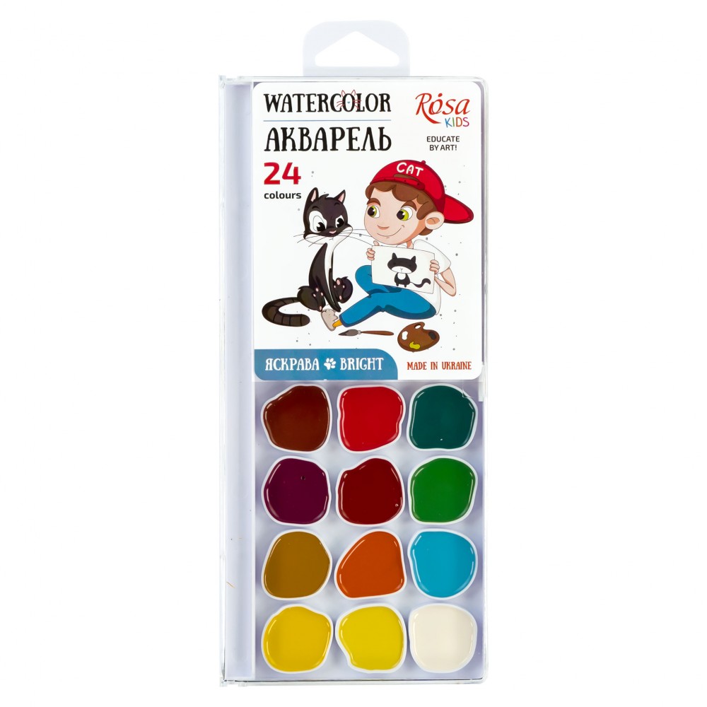 Набір акварельних фарб Rosa Kids Cats with a Boy 24 кольорів без пензлика 301207