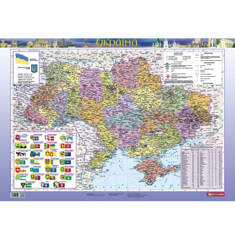 Україна. Політико-адміністративна картон ламінована м-б 1:2 500 000