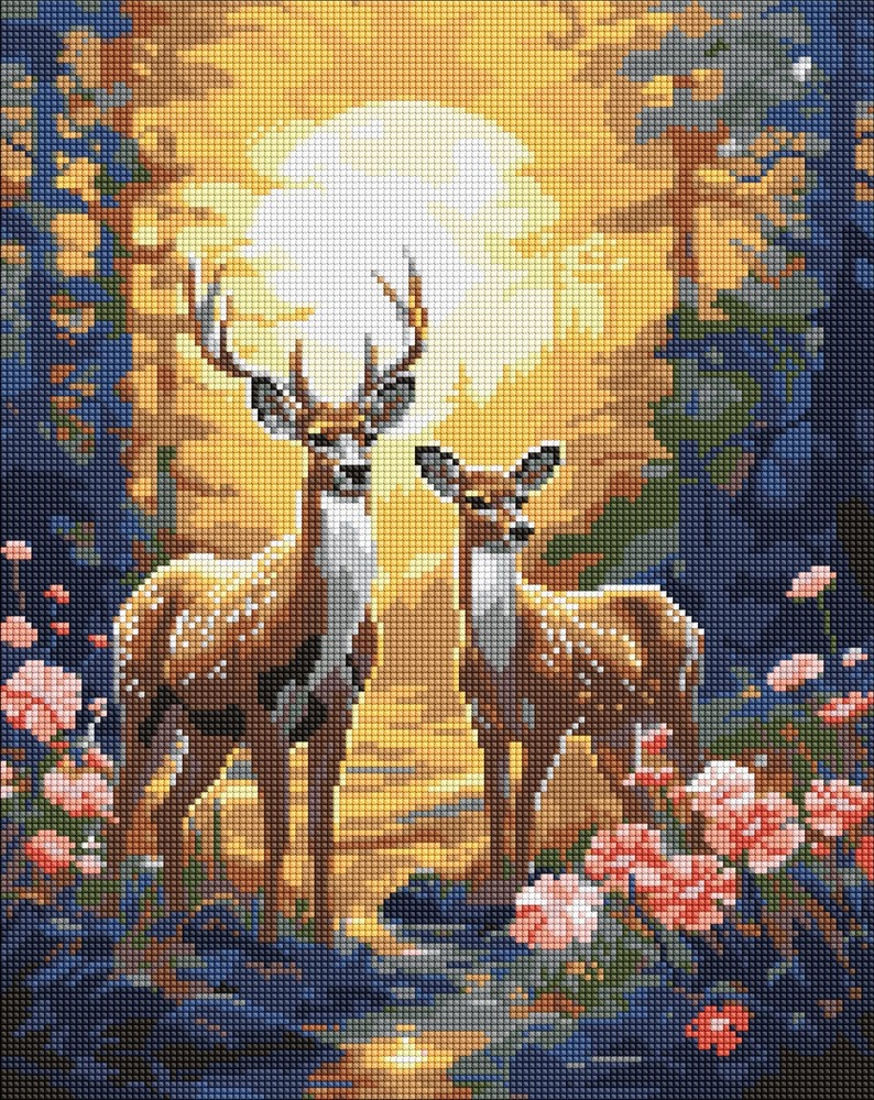Ideyka Алмазна мозаїка Граціозні олені з АВ стразами 40х50см