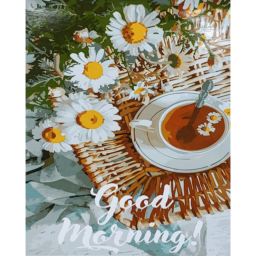 Strateg Картина за номерами. Good Morning з ромашками з лаком 40х50 см
