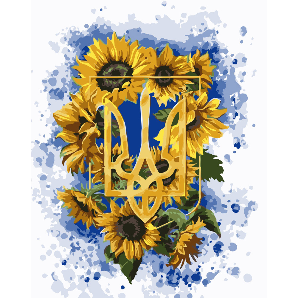 Strateg Картина за номерами. Герб та соняшники 40х50 см 