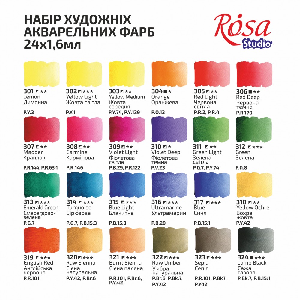 Набір акварельних фарб Rosa Studio на 24 кольори в півкюветах та пластиковому футлярі 3405024. Фото 4