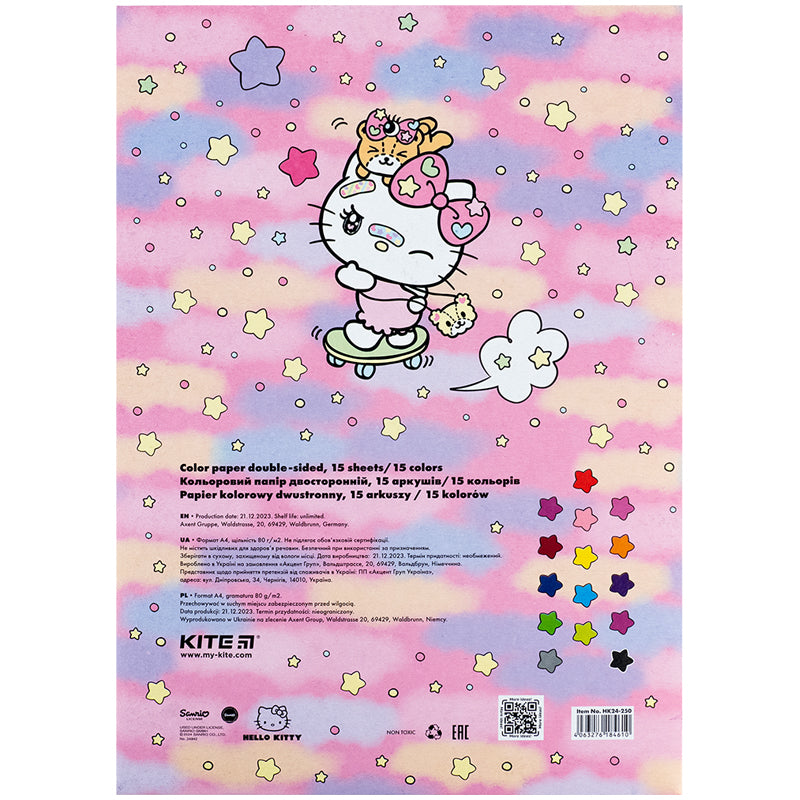 Папір кольоровий двосторонній Kite Hello Kitty А4 15 аркушів HK24-250. Фото 4
