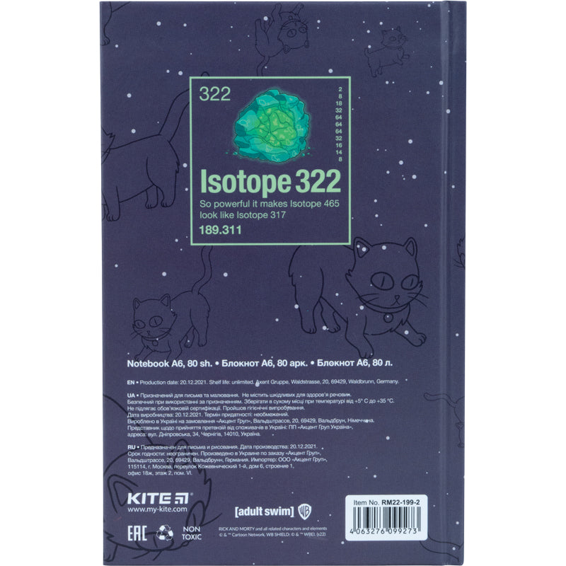 Книга записна Kite Rick and Morty RM22-199-2, тверда обкладинка, А6, 80 аркушів, клітинка. Фото 3