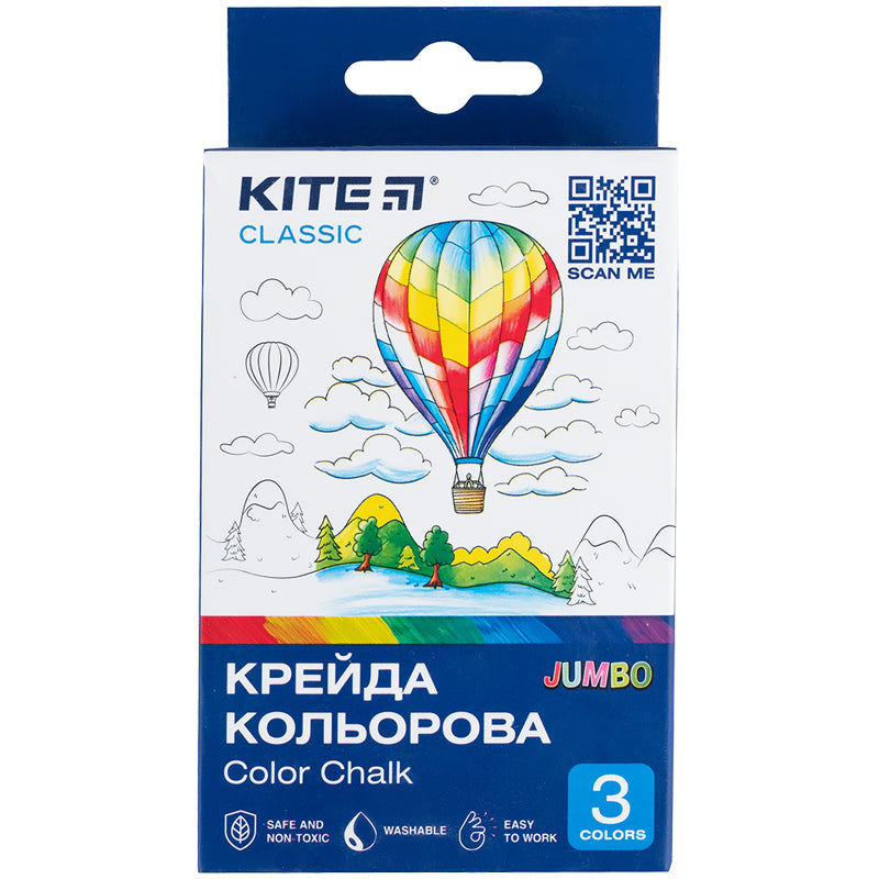 Крейда кольорова Kite Classic Jumbo 3 кольори K-077