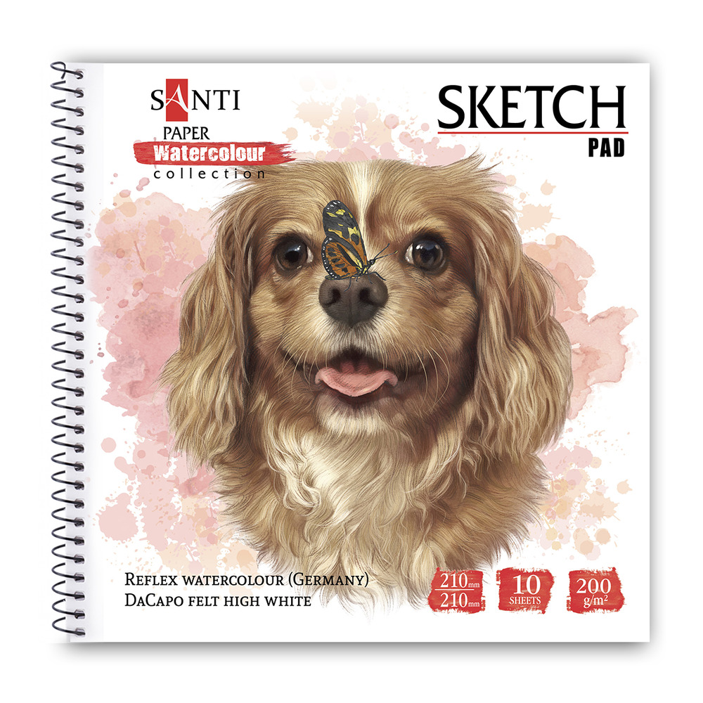 Альбом для акварелі SANTI Animals 210x210 мм Paper Watercolour Collection 10 аркушів 130512
