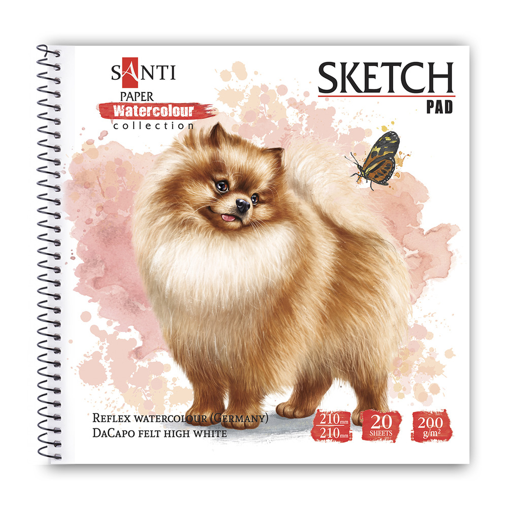 Альбом для акварелі SANTI Animals 210x210 мм Paper Watercolour Collection 20 аркушів 130513