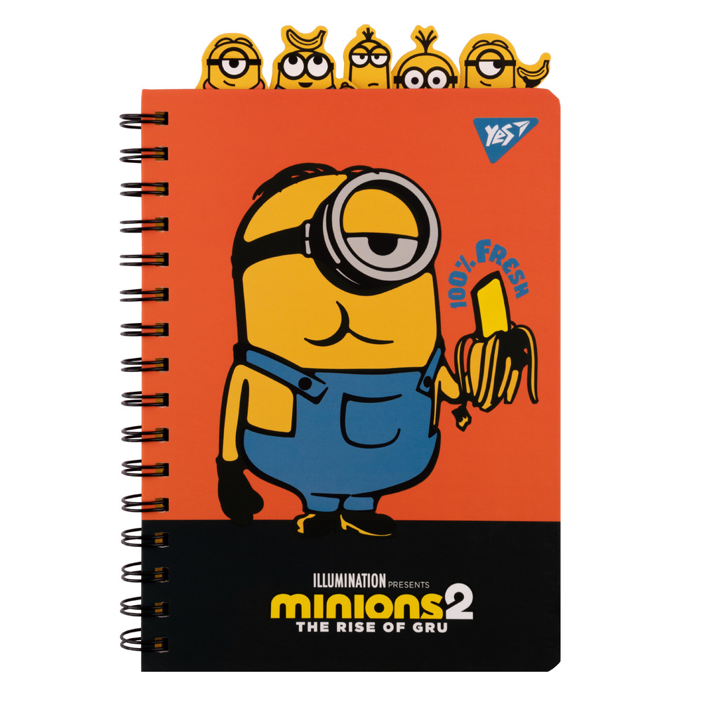 Блокнот YES А5 80 аркушів на cпіралі з роздільниками Minions 151778