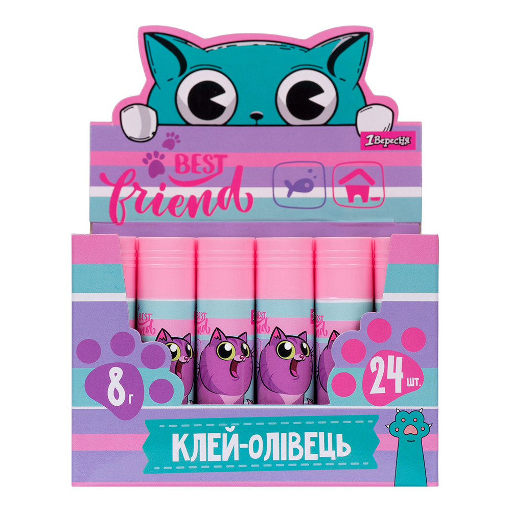 Клей-олівець 1 Вересня 8г PVA Best Friend 320260 (24 шт)