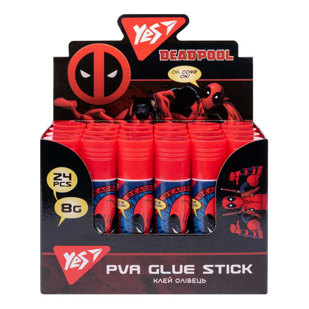Клей-олівець Yes 8г PVA Marvel.Deadpool 320278 (24 шт)