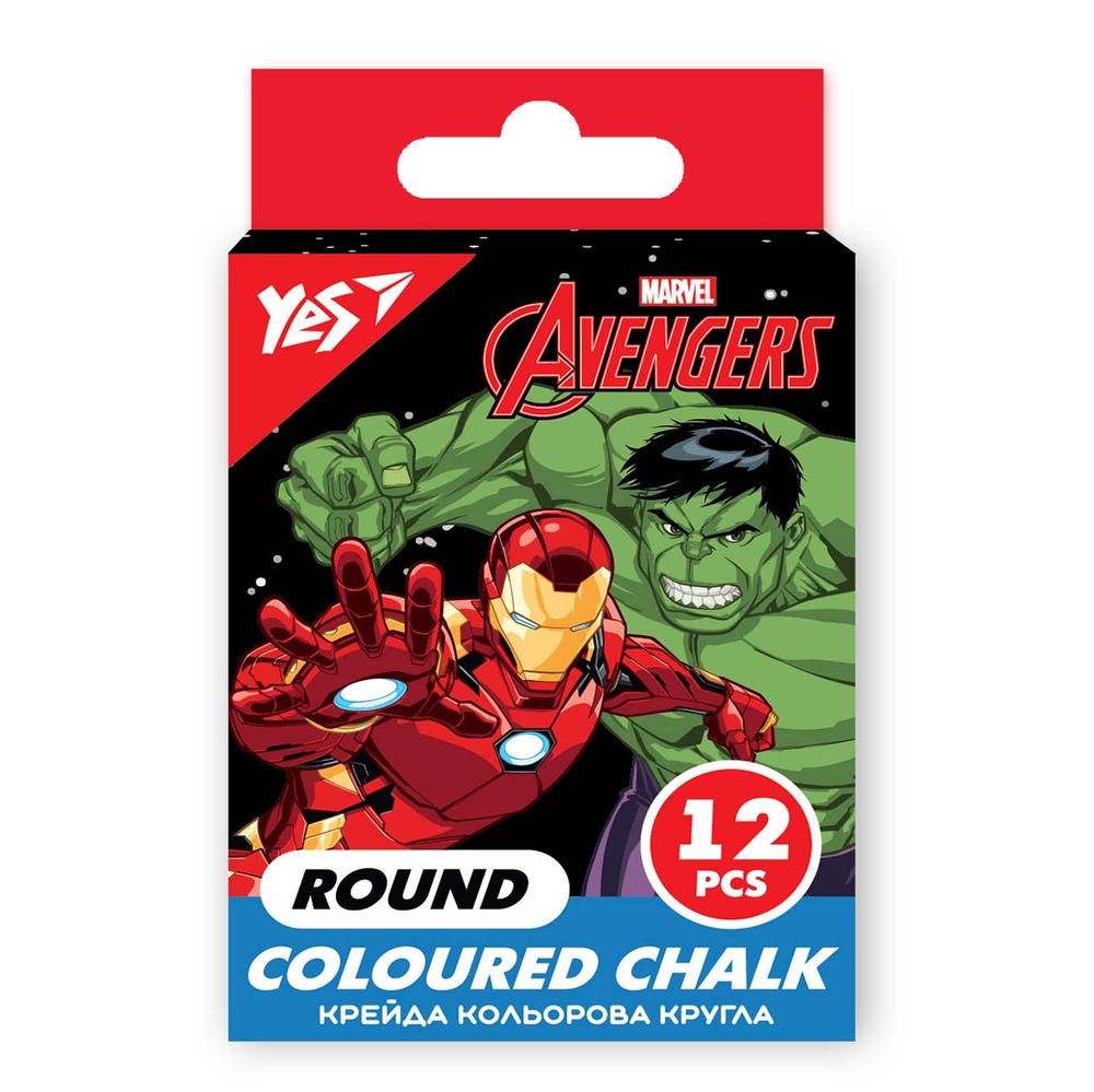 Крейда кольорова Yes Marvel.Avengers 12 шт кругла 400475
