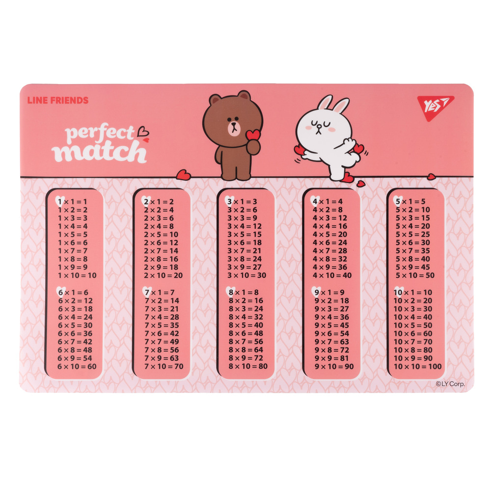 Підкладка для столу пластикова Yes Line Friends Choco and Cony з підказками таблиця множення 42x29 см 492255