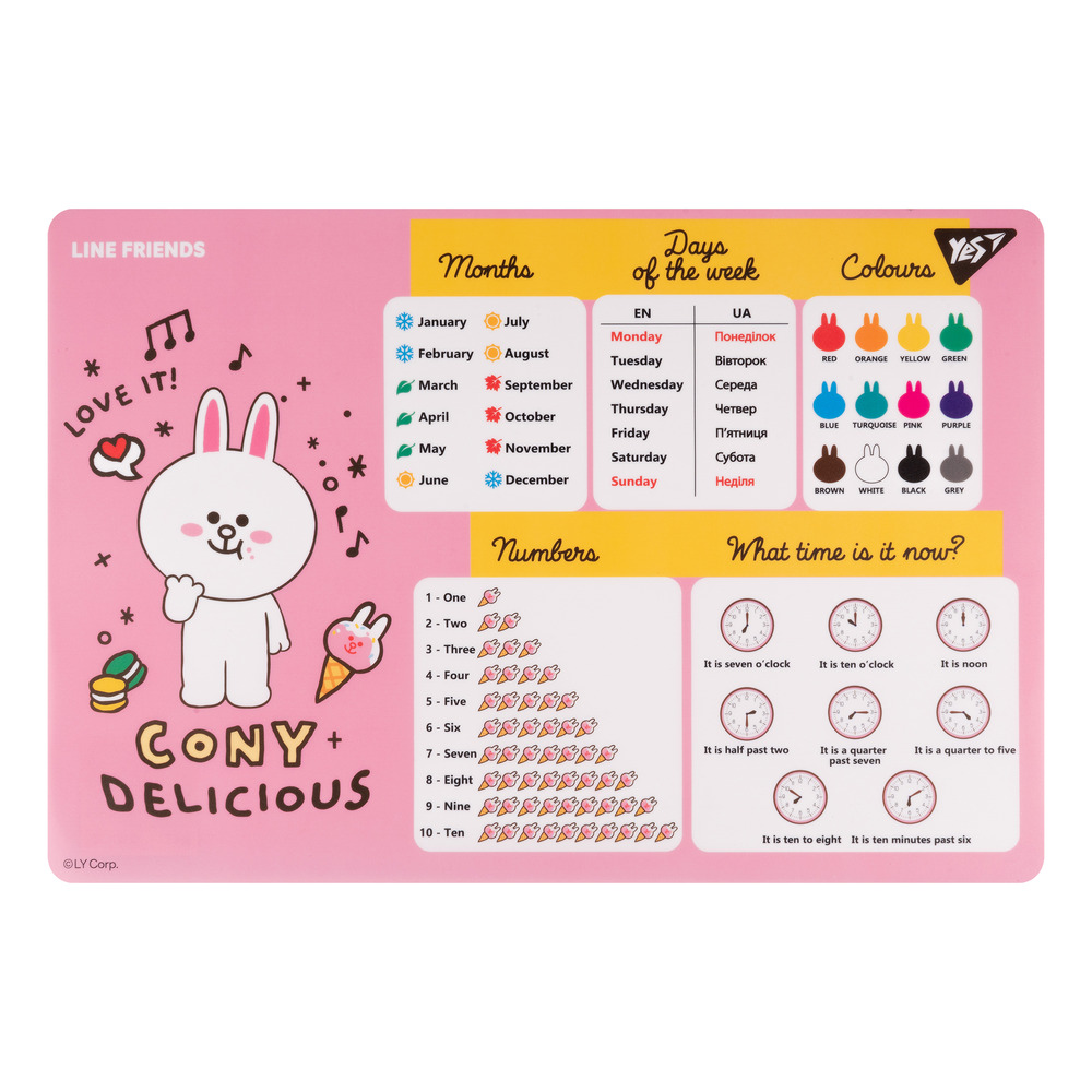 Підкладка для столу пластикова Yes Line Friends Cony з підказками англійська мова 42x29 см 492259