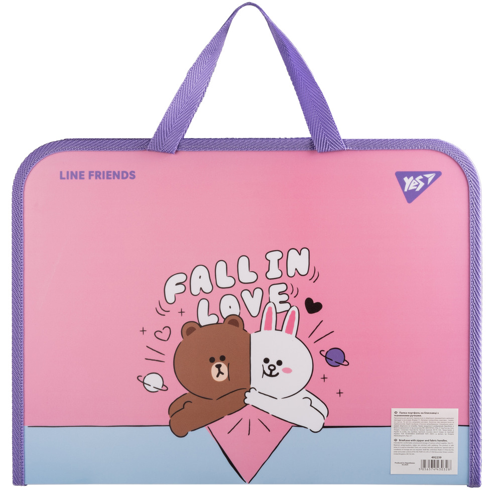 Папка-портфель Yes FC на блискавці з тканинними ручками Line Friends Choco and Cony 492239. Фото 4