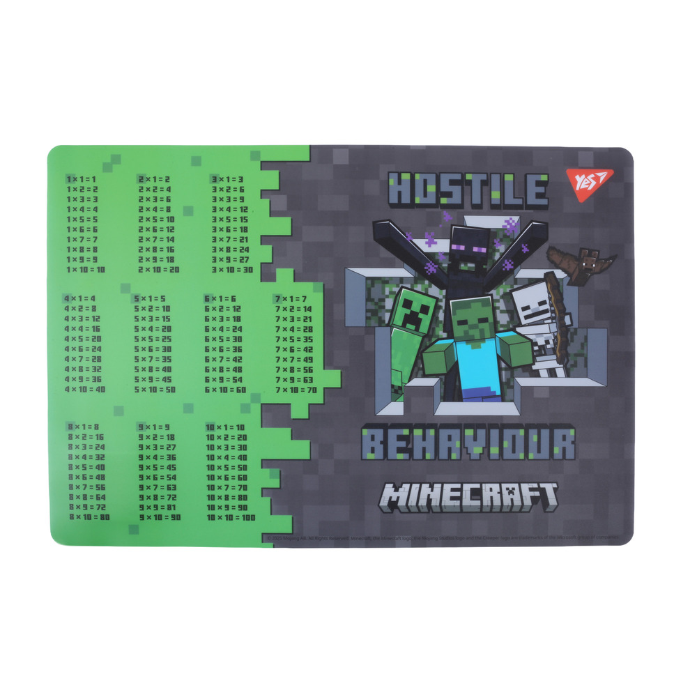 Підкладка для столу пластикова Yes Minecraft Heroes з підказками таблиця множення 42x29 см 492249