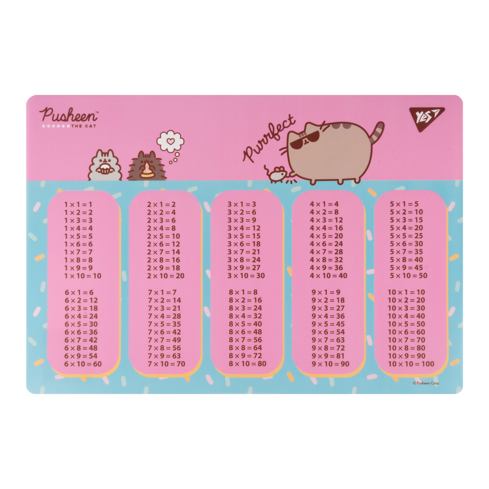 Підкладка для столу пластикова Yes Pusheen Purrfect з підказками таблиця множення 42x29 см 492256