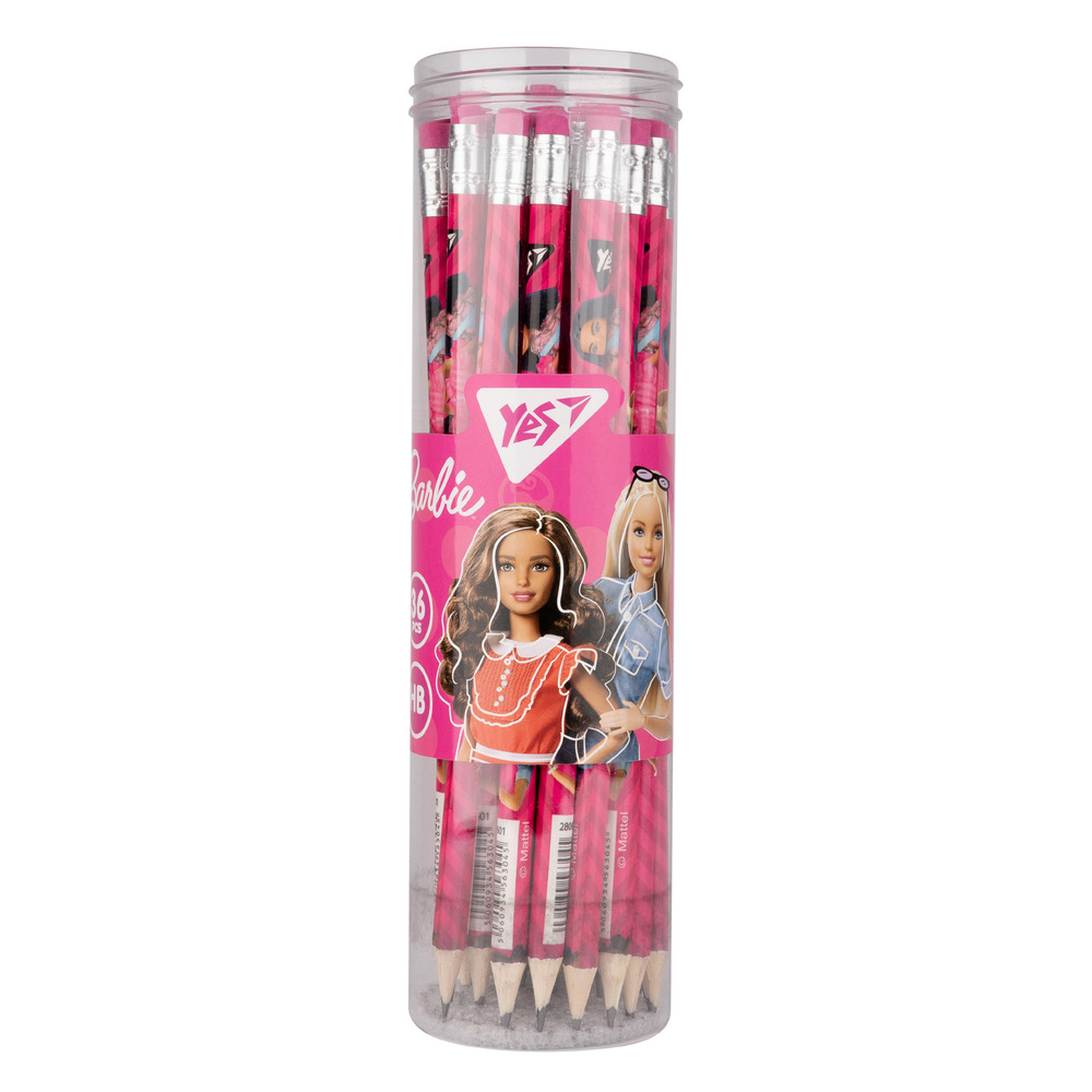 Олівець чорнографітний YES Barbie круглий з гумкою 280601