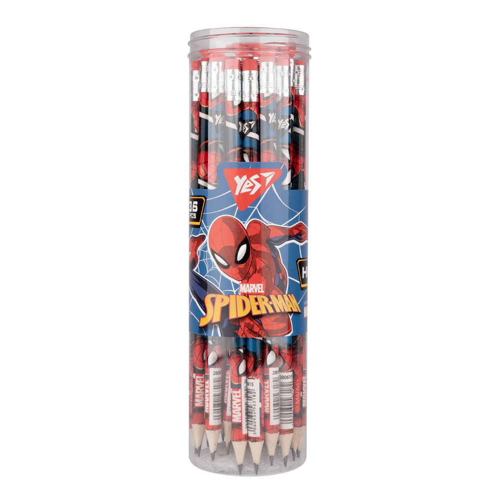 Олівець чорнографітний YES Marvel.Spiderman круглий з гумкою 280615