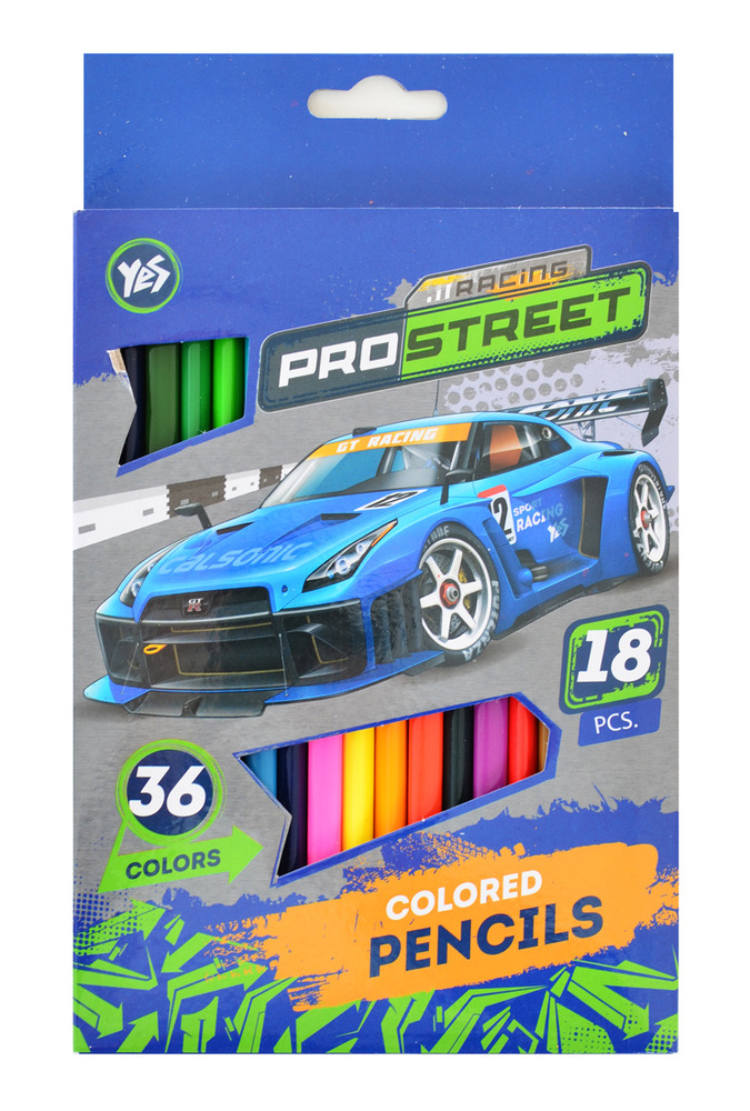 Олівці кольорові Yes 18шт/36 кольорів двосторонні Street racing 290488