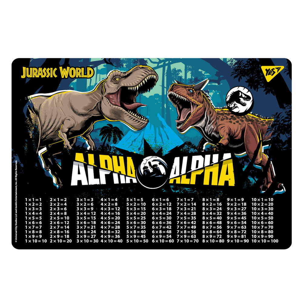 Підкладка для столу пластикова Yes Jurassic World з підказками таблиця множення 42x29 см 492049