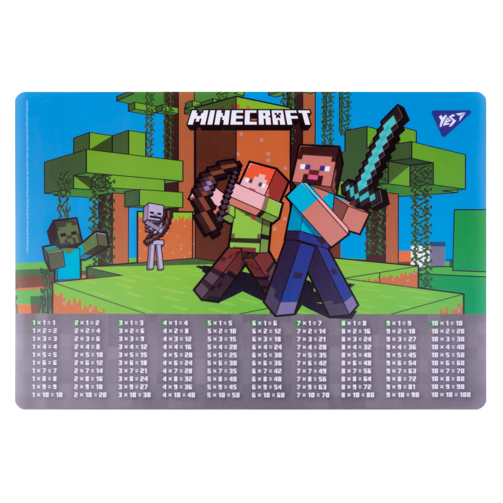 Підкладка для столу пластикова Yes Minecraft з підказками таблиця множення 42x29 см 492063