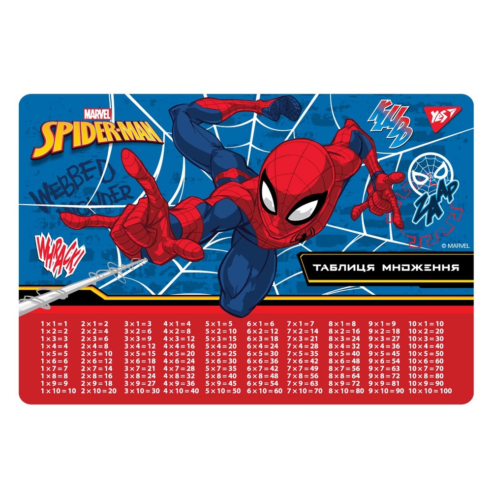 Підкладка для столу пластикова Yes Marvel.Spiderman з підказками таблиця множення 42x29 см 492051