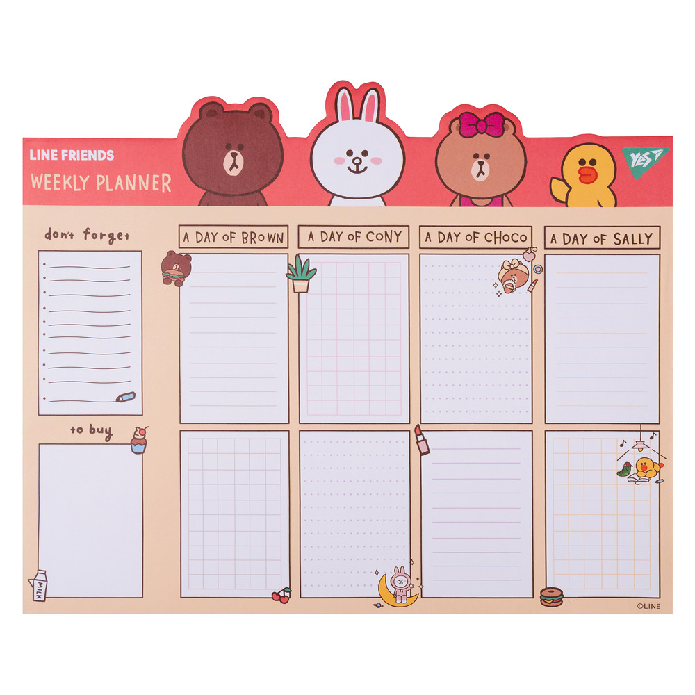 Планінг настільний YES  34,5x28,2 см 52 аркуша Line Friends 252176. Фото 2