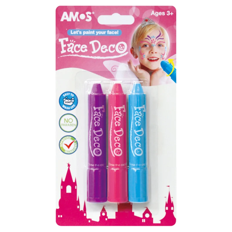 Фарби для гриму Amos 3 шт (бузковий, рожевий, блакитний) FD5B3G