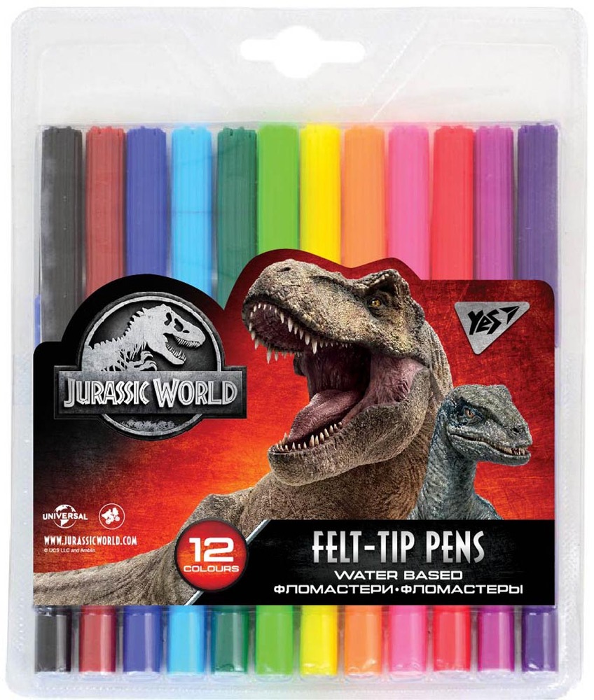 Фломастери YES 12 кольорів Jurassic World 650440