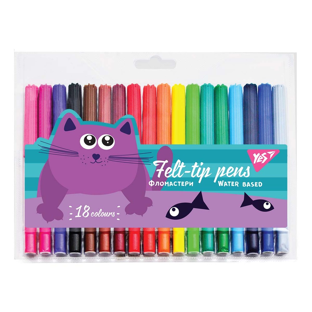 Фломастери YES 18 кольорів Kittycon 650489