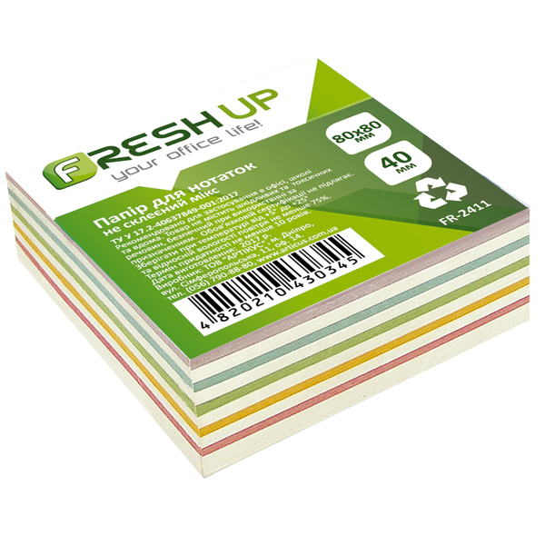 Папір для нотаток Fresh UP 85x85 мм 400 аркушів, мікс клеєний FR-2212