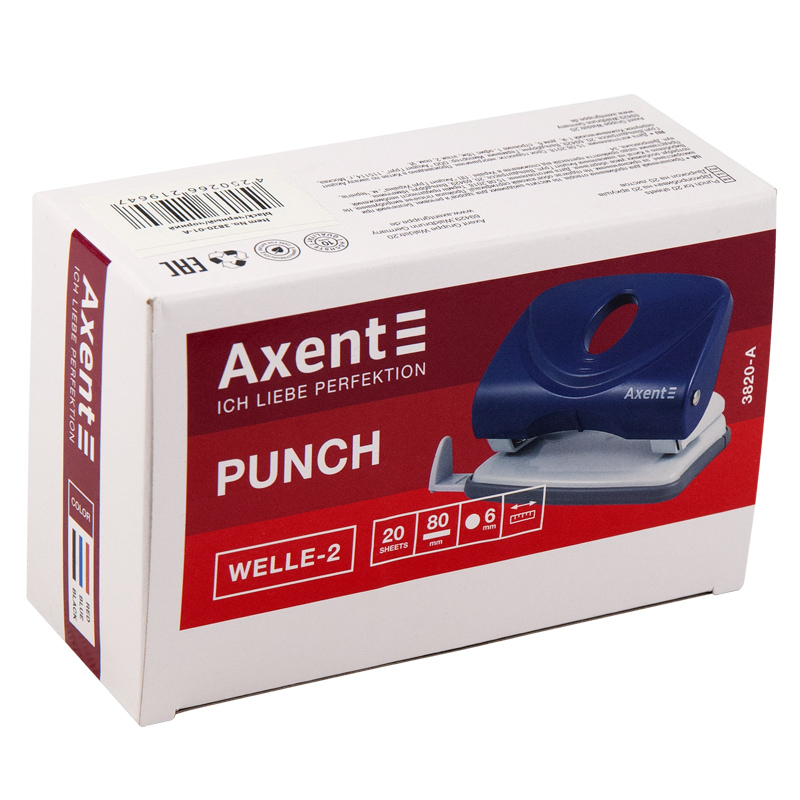 Діркопробивач для паперу Axent Welle-2 пластиковий, 20 аркушів, червоний 3820-06-A. Фото 6