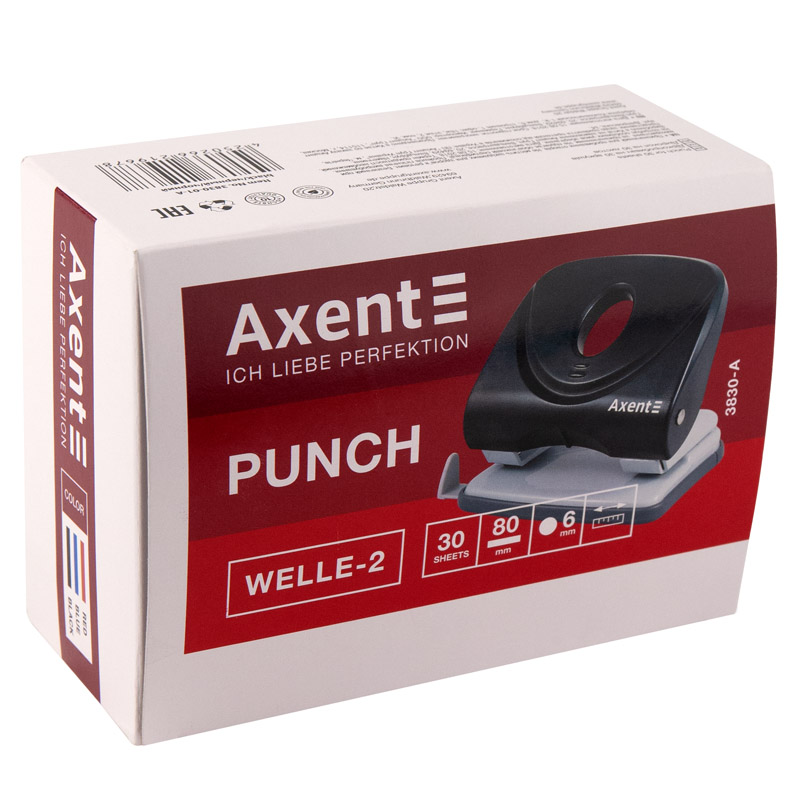 Діркопробивач для паперу Axent Welle-2 пластиковий, 30 аркушів, червоний 3830-06-A. Фото 5