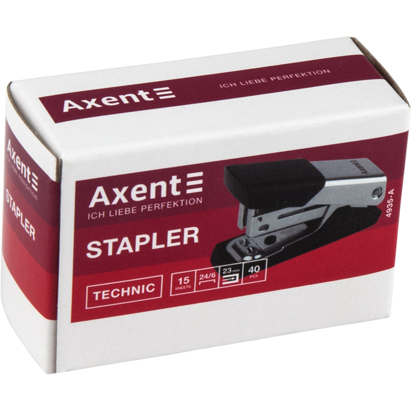 Степлер канцелярський №24/6 Axent Technic 4935-A 15 аркушів хром. Фото 3