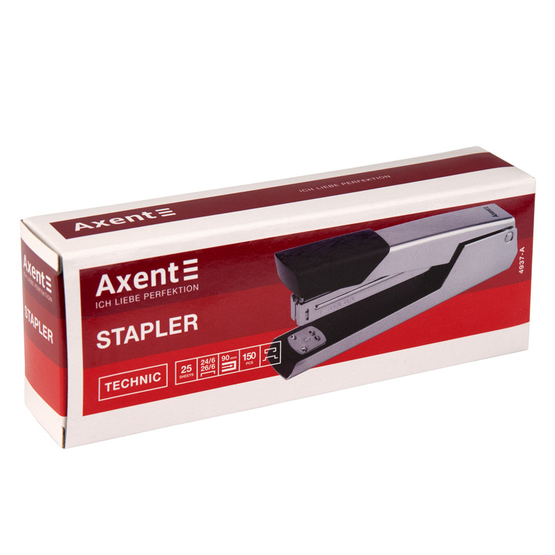 Степлер канцелярський №24/6 Axent Technic 4937-A 25 аркушів хром. Фото 2