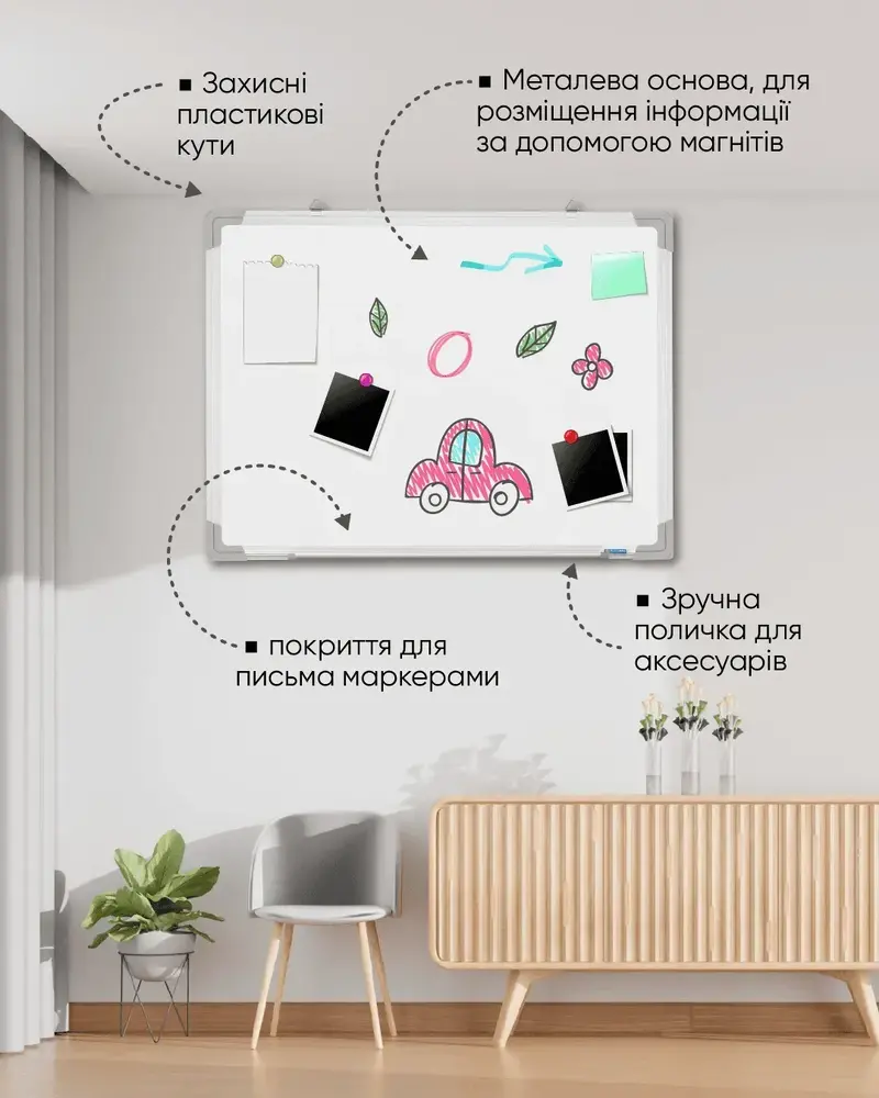 Дошка магнітно-маркерна Buromax 45х60 см, алюмінієва рамка BM.0001. Фото 3