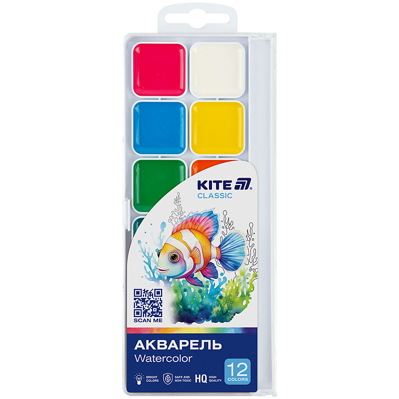 Фарби акварельні Kite Classic 12 кольорів K-061