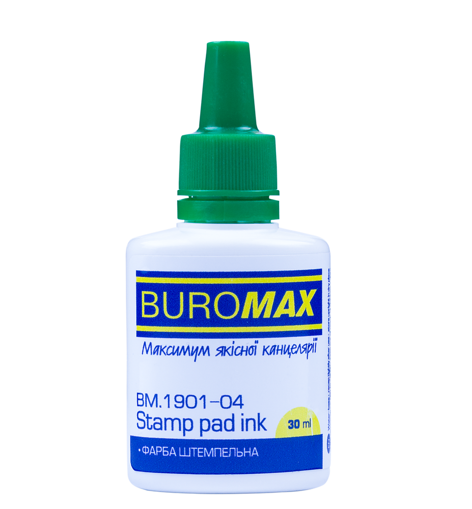 Штемпельна фарба Buromax 30мл на водній основі зелена BM.1901-04