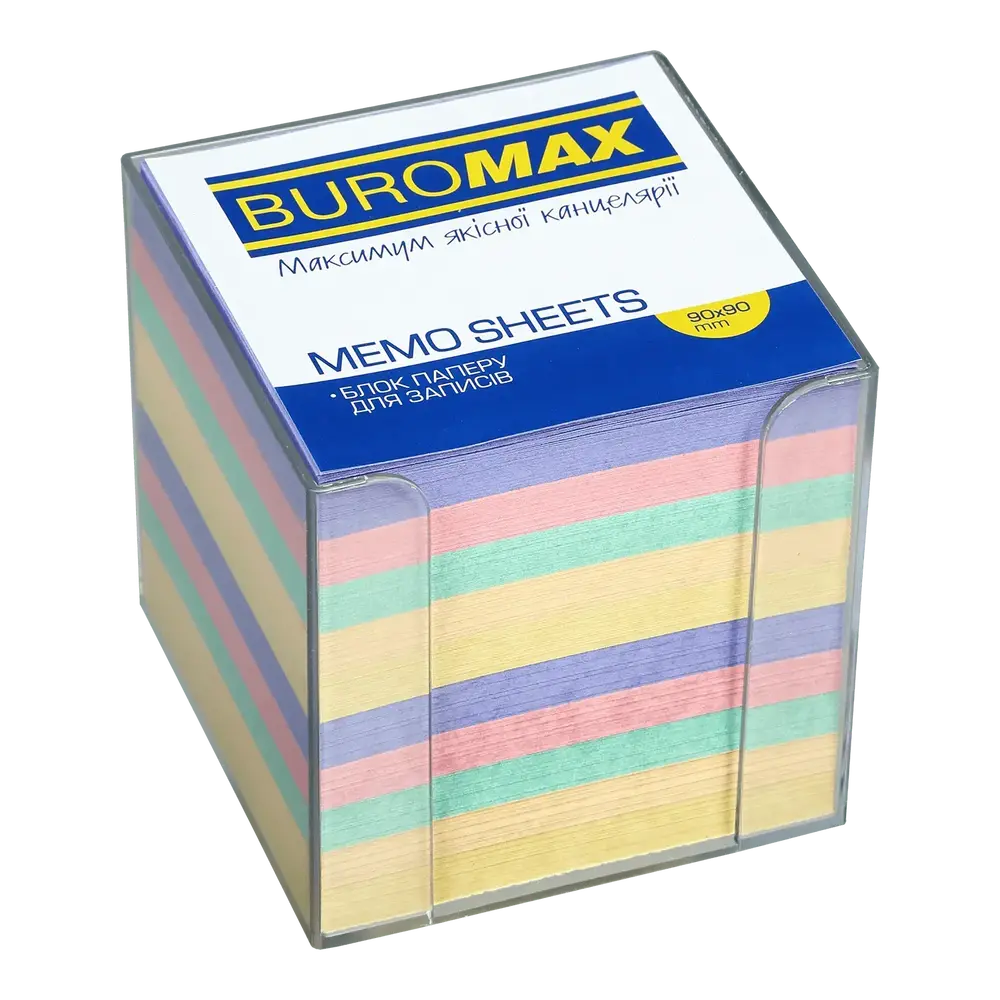 Бокс пластиковий з кольоровим папером Buromax 90x90x90 мм прозорий BM.2291-03