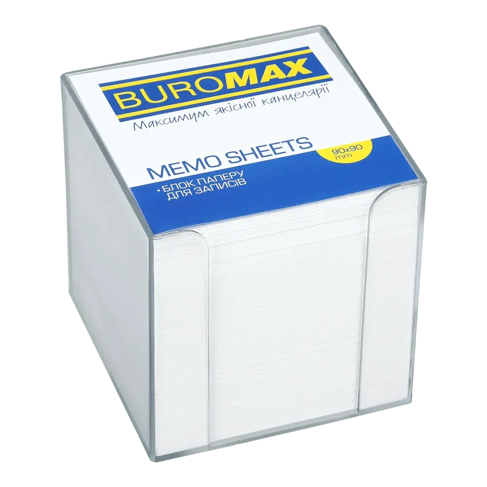 Бокс пластиковий з білим папером Buromax 90x90x90 мм прозорий BM.2290-03
