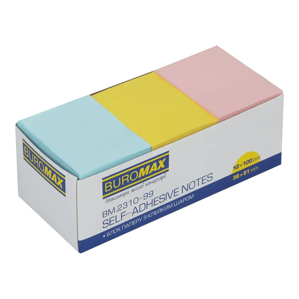 Блок паперу для нотаток з клейким шаром Buromax Pastel 38x51 мм 100 аркушів асорті BM.2310-99