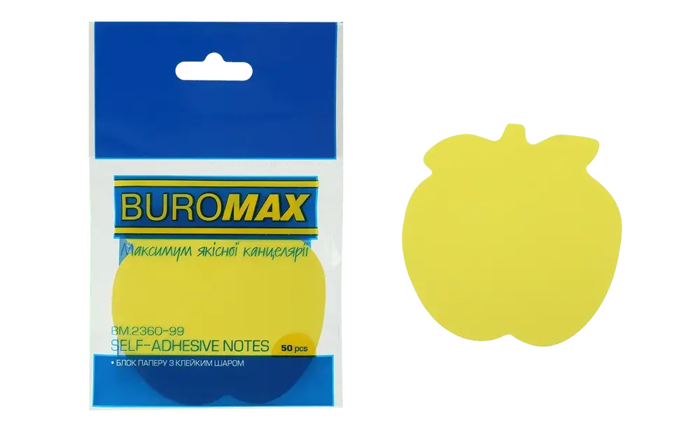 Блок паперу для нотаток з клейким шаром Buromax Яблуко 50 аркушів асорті BM.2360-99. Фото 3