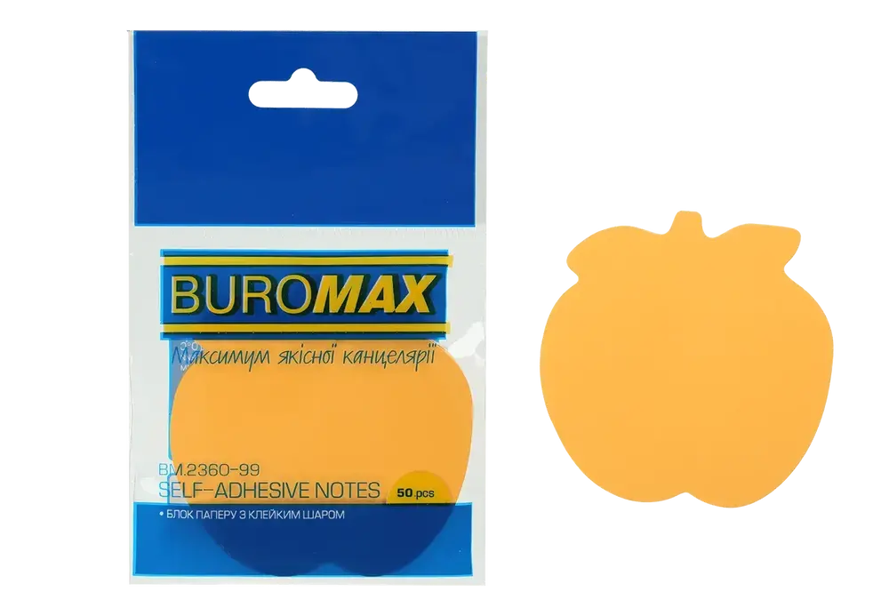 Блок паперу для нотаток з клейким шаром Buromax Яблуко 50 аркушів асорті BM.2360-99. Фото 2