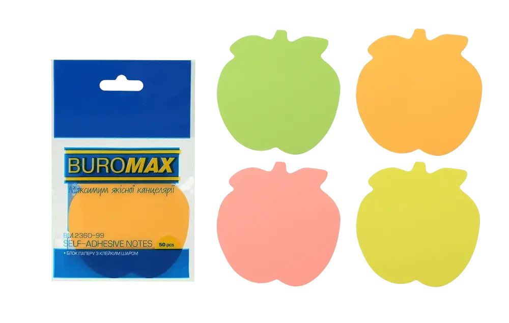 Блок паперу для нотаток з клейким шаром Buromax Яблуко 50 аркушів асорті BM.2360-99