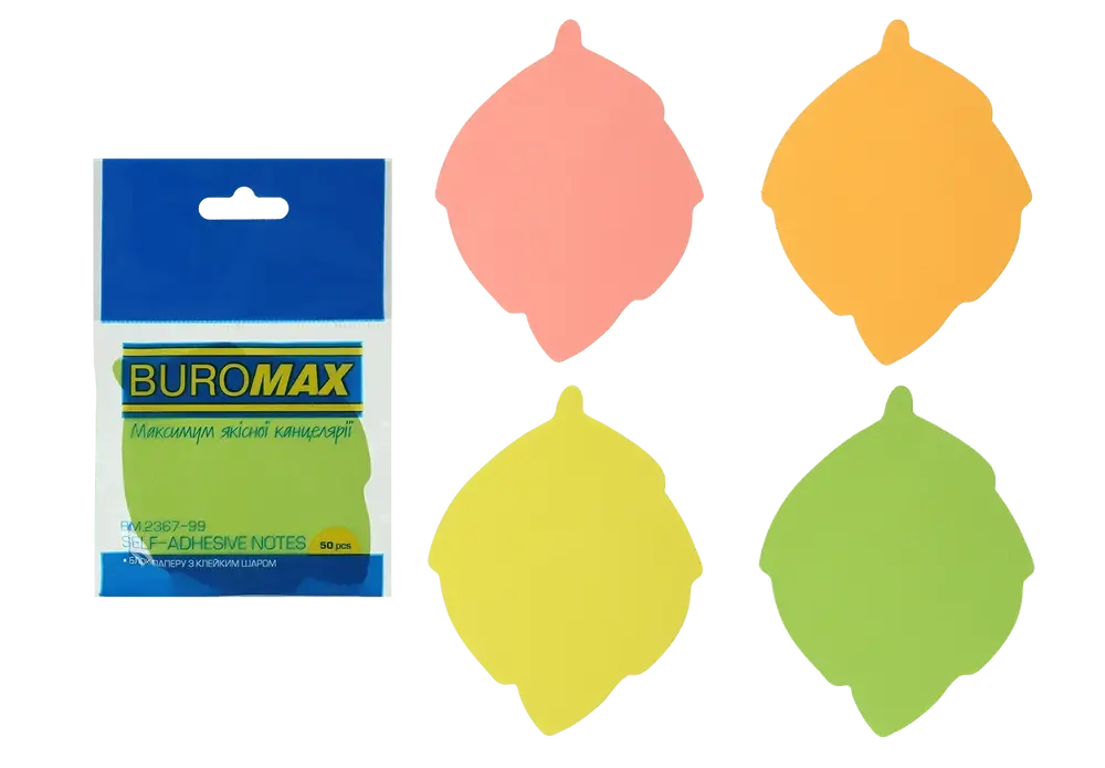 Блок паперу для нотаток з клейким шаром Buromax Листок 50 аркушів асорті BM.2367-99