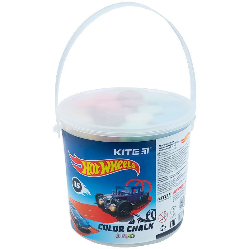 Крейда кольорова Kite Jumbo Hot Wheels 15 штук у відерці HW21-074